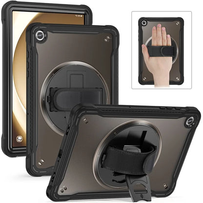 For Samsung Galaxy Tab A9+ Tablet Case PC+TPU Cover Rotary Kickstand Hand Strap
