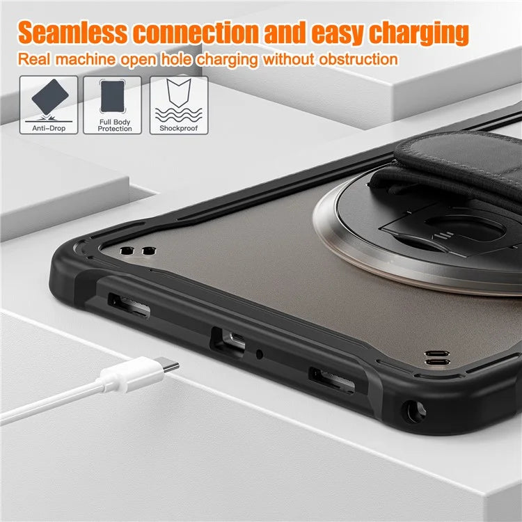 For Samsung Galaxy Tab A9+ Tablet Case PC+TPU Cover Rotary Kickstand Hand Strap