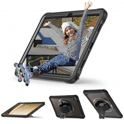 For Samsung Galaxy Tab A9+ Tablet Case PC+TPU Cover Rotary Kickstand Hand Strap