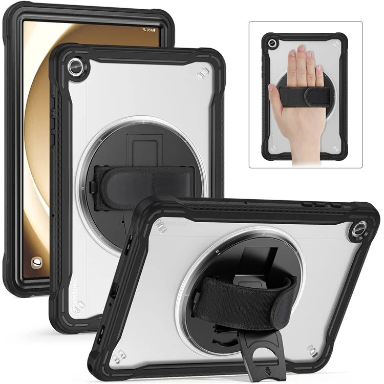For Samsung Galaxy Tab A9+ Tablet Case PC+TPU Cover Rotary Kickstand Hand Strap