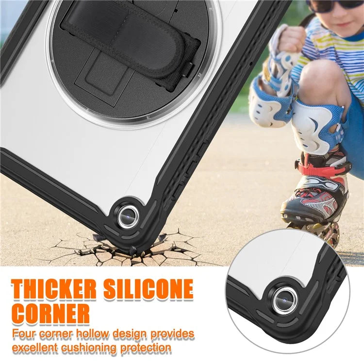 For Samsung Galaxy Tab A9+ Tablet Case PC+TPU Cover Rotary Kickstand Hand Strap