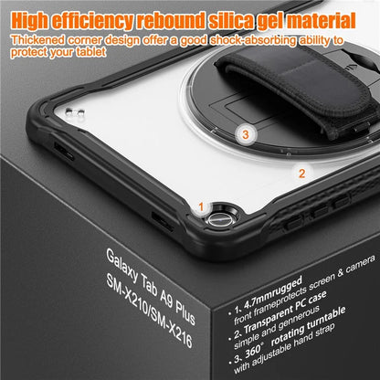 For Samsung Galaxy Tab A9+ Tablet Case PC+TPU Cover Rotary Kickstand Hand Strap