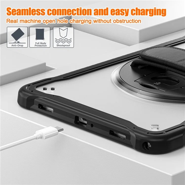 For Samsung Galaxy Tab A9+ Tablet Case PC+TPU Cover Rotary Kickstand Hand Strap