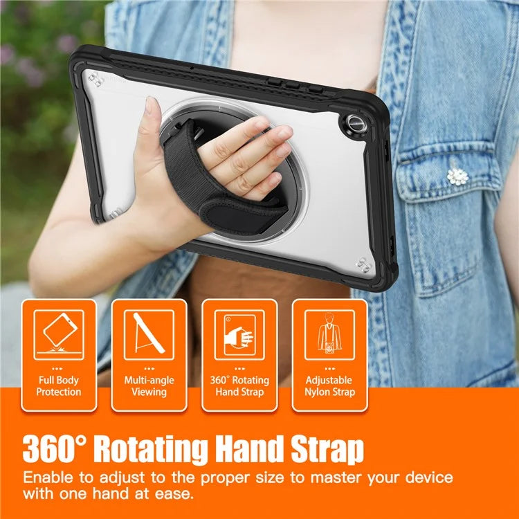For Samsung Galaxy Tab A9+ Tablet Case PC+TPU Cover Rotary Kickstand Hand Strap