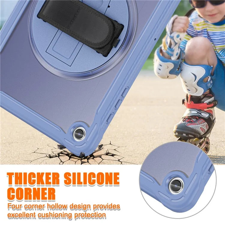 For Samsung Galaxy Tab A9+ Tablet Case PC+TPU Cover Rotary Kickstand Hand Strap