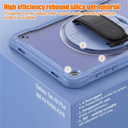 For Samsung Galaxy Tab A9+ Tablet Case PC+TPU Cover Rotary Kickstand Hand Strap
