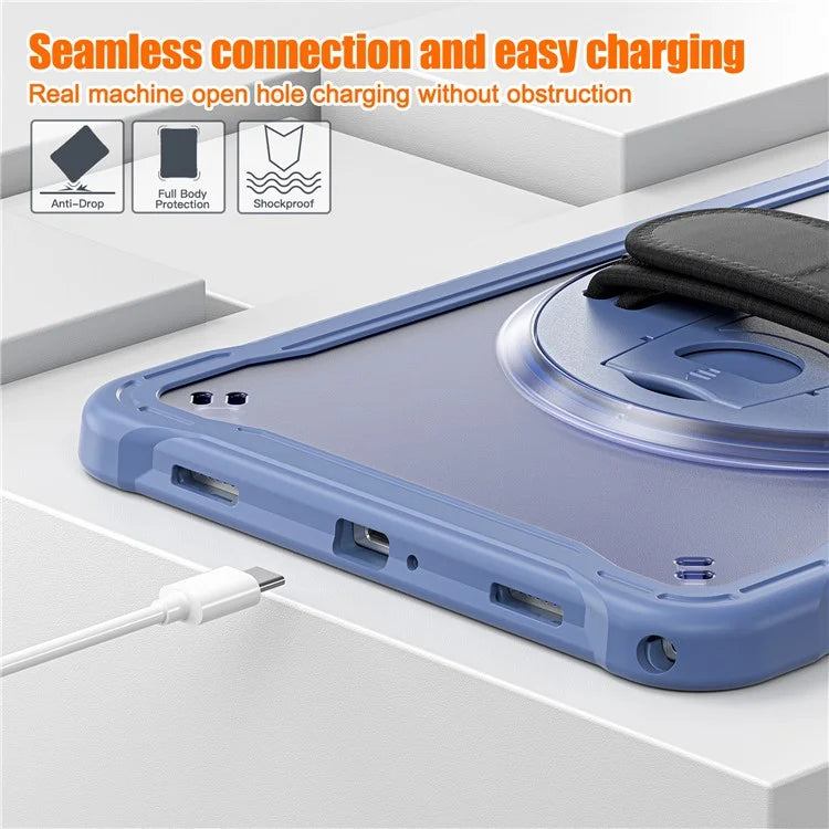 For Samsung Galaxy Tab A9+ Tablet Case PC+TPU Cover Rotary Kickstand Hand Strap