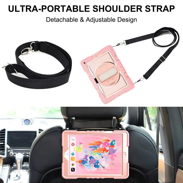 For iPad 9.7-inch (2017) / (2018) Tablet Case Anti-drop Kickstand Cover with Shoulder Strap