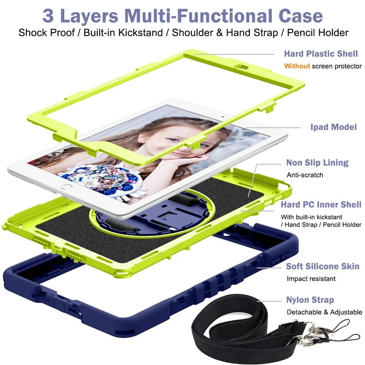 For iPad 9.7-inch (2017) / (2018) Tablet Case Anti-drop Kickstand Cover with Shoulder Strap