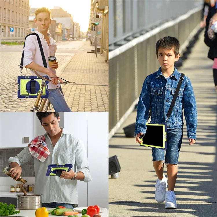 For iPad 9.7-inch (2017) / (2018) Tablet Case Anti-drop Kickstand Cover with Shoulder Strap