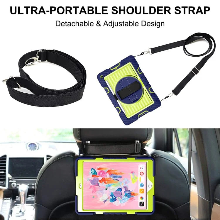 For iPad 9.7-inch (2017) / (2018) Tablet Case Anti-drop Kickstand Cover with Shoulder Strap