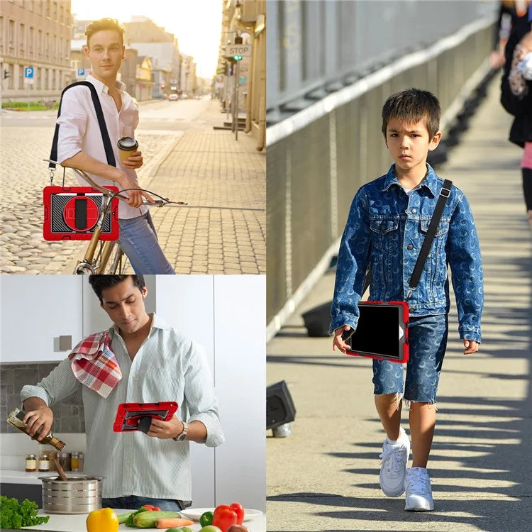 For iPad 9.7-inch (2017) / (2018) Tablet Case Anti-drop Kickstand Cover with Shoulder Strap