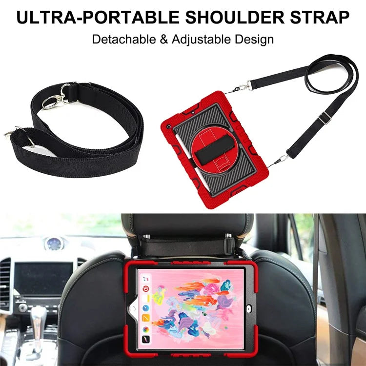 For iPad 9.7-inch (2017) / (2018) Tablet Case Anti-drop Kickstand Cover with Shoulder Strap
