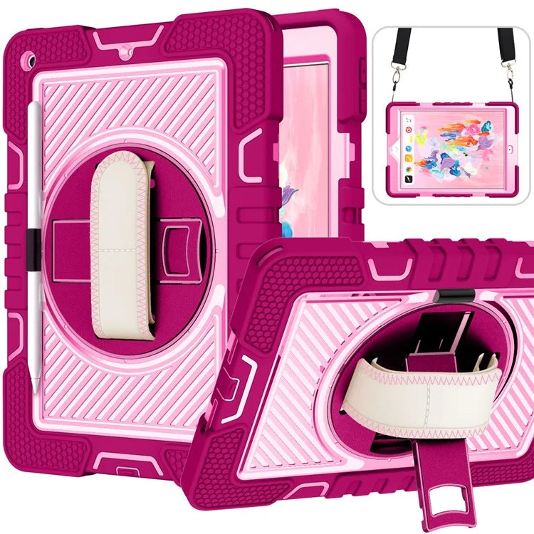 For iPad 9.7-inch (2017) / (2018) Tablet Case Anti-drop Kickstand Cover with Shoulder Strap