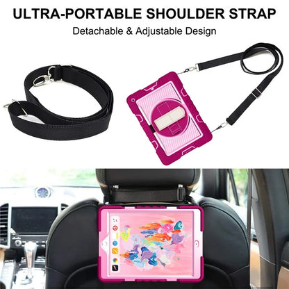 For iPad 9.7-inch (2017) / (2018) Tablet Case Anti-drop Kickstand Cover with Shoulder Strap