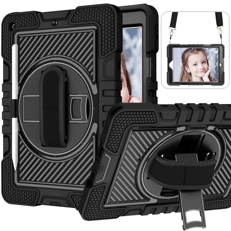 For iPad 9.7-inch (2017) / (2018) Tablet Case Anti-drop Kickstand Cover with Shoulder Strap