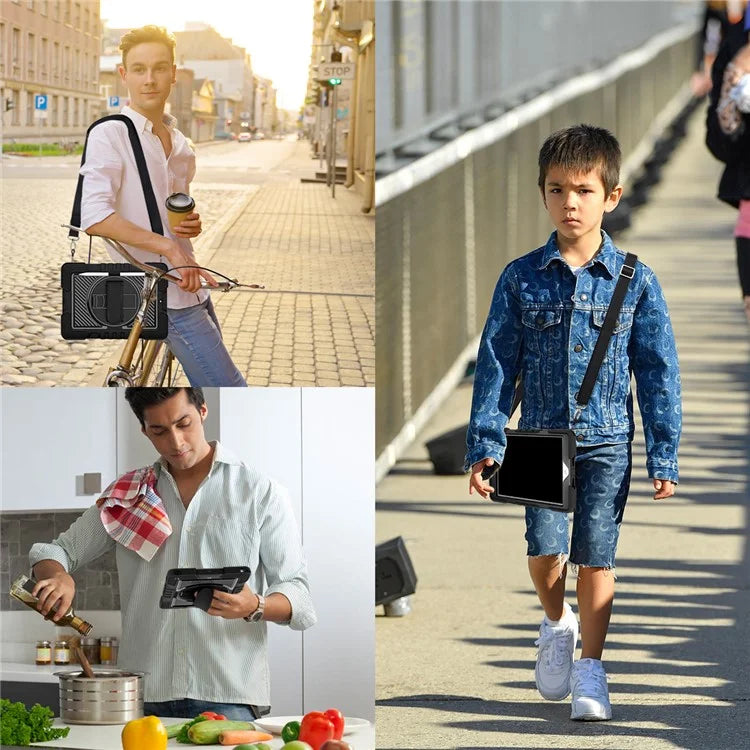 For iPad 9.7-inch (2017) / (2018) Tablet Case Anti-drop Kickstand Cover with Shoulder Strap