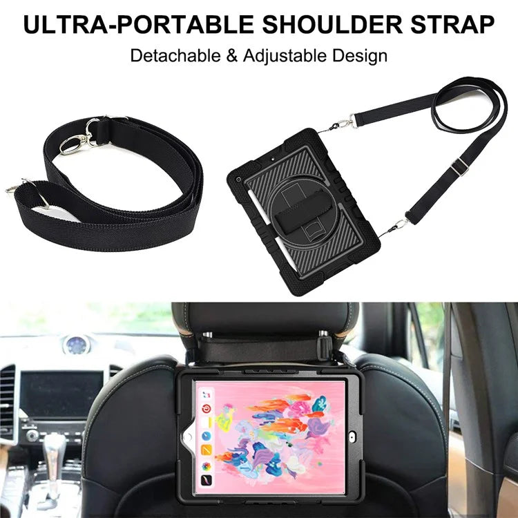 For iPad 9.7-inch (2017) / (2018) Tablet Case Anti-drop Kickstand Cover with Shoulder Strap