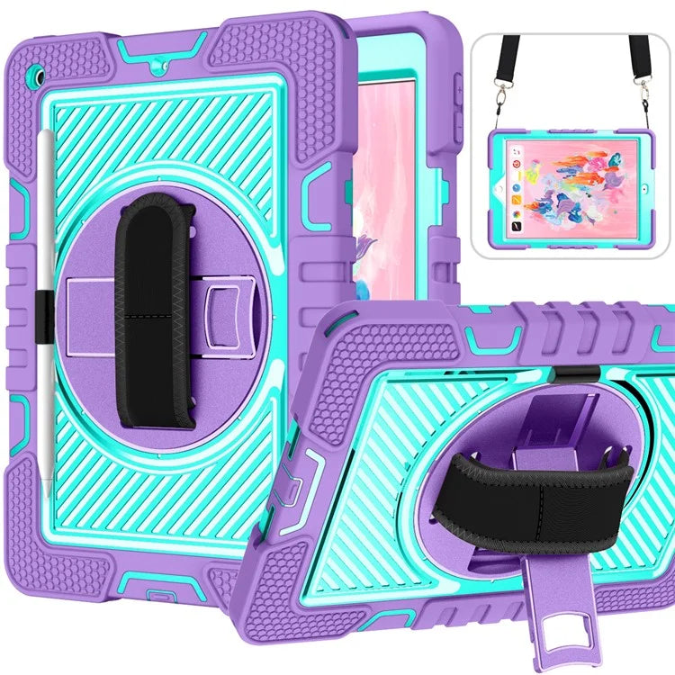 For iPad 9.7-inch (2017) / (2018) Tablet Case Anti-drop Kickstand Cover with Shoulder Strap