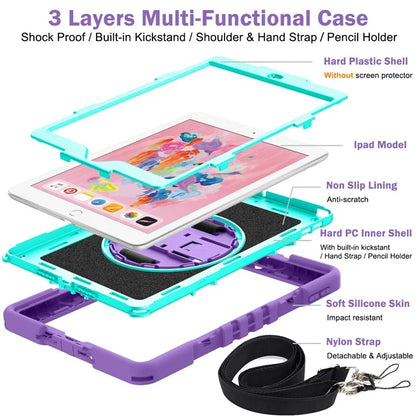 For iPad 9.7-inch (2017) / (2018) Tablet Case Anti-drop Kickstand Cover with Shoulder Strap