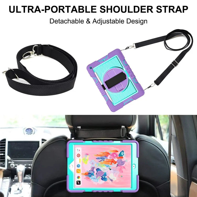 For iPad 9.7-inch (2017) / (2018) Tablet Case Anti-drop Kickstand Cover with Shoulder Strap