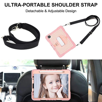 For iPad Air (2020) / (2022) / iPad Pro 11 (2018) / (2020) / (2021) / (2022) Tablet Kickstand Case with Shoulder Strap