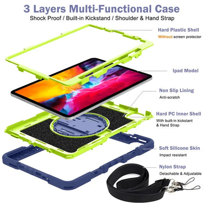 For iPad Air (2020) / (2022) / iPad Pro 11 (2018) / (2020) / (2021) / (2022) Tablet Kickstand Case with Shoulder Strap