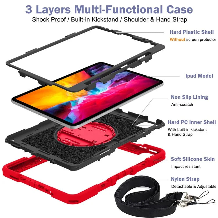 For iPad Air (2020) / (2022) / iPad Pro 11 (2018) / (2020) / (2021) / (2022) Tablet Kickstand Case with Shoulder Strap