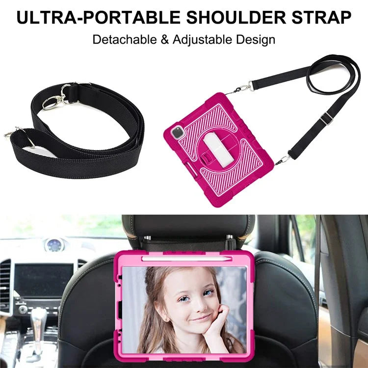 For iPad Air (2020) / (2022) / iPad Pro 11 (2018) / (2020) / (2021) / (2022) Tablet Kickstand Case with Shoulder Strap