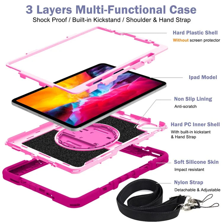 For iPad Air (2020) / (2022) / iPad Pro 11 (2018) / (2020) / (2021) / (2022) Tablet Kickstand Case with Shoulder Strap