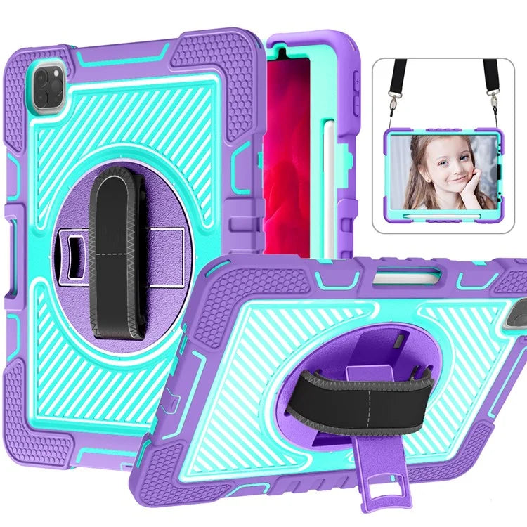 For iPad Air (2020) / (2022) / iPad Pro 11 (2018) / (2020) / (2021) / (2022) Tablet Kickstand Case with Shoulder Strap