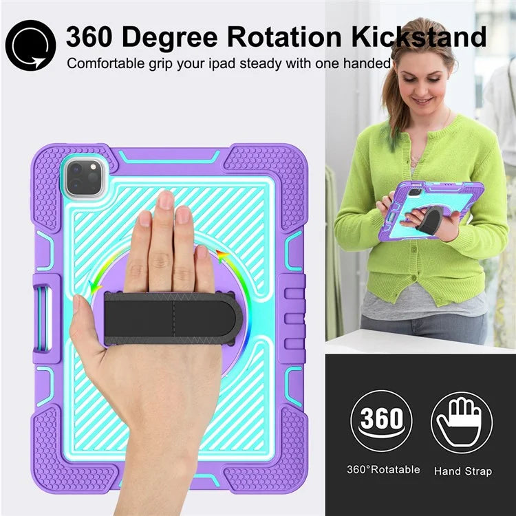 For iPad Air (2020) / (2022) / iPad Pro 11 (2018) / (2020) / (2021) / (2022) Tablet Kickstand Case with Shoulder Strap
