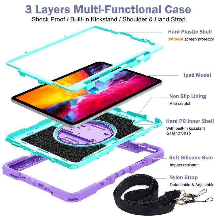 For iPad Air (2020) / (2022) / iPad Pro 11 (2018) / (2020) / (2021) / (2022) Tablet Kickstand Case with Shoulder Strap