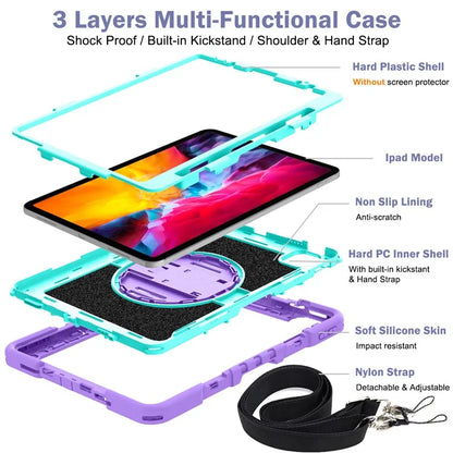 For iPad Air (2020) / (2022) / iPad Pro 11 (2018) / (2020) / (2021) / (2022) Tablet Kickstand Case with Shoulder Strap
