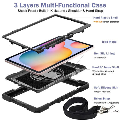For Samsung Galaxy Tab S6 Lite (2024) / S6 Lite (2022) / S6 Lite (2020) Kickstand Tablet Case with Shoulder Strap