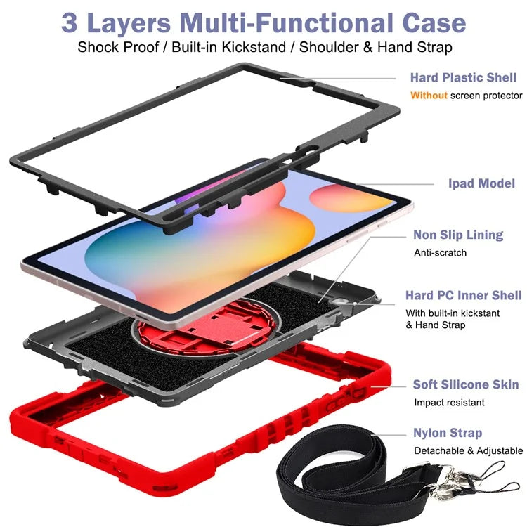 For Samsung Galaxy Tab S6 Lite (2024) / S6 Lite (2022) / S6 Lite (2020) Kickstand Tablet Case with Shoulder Strap