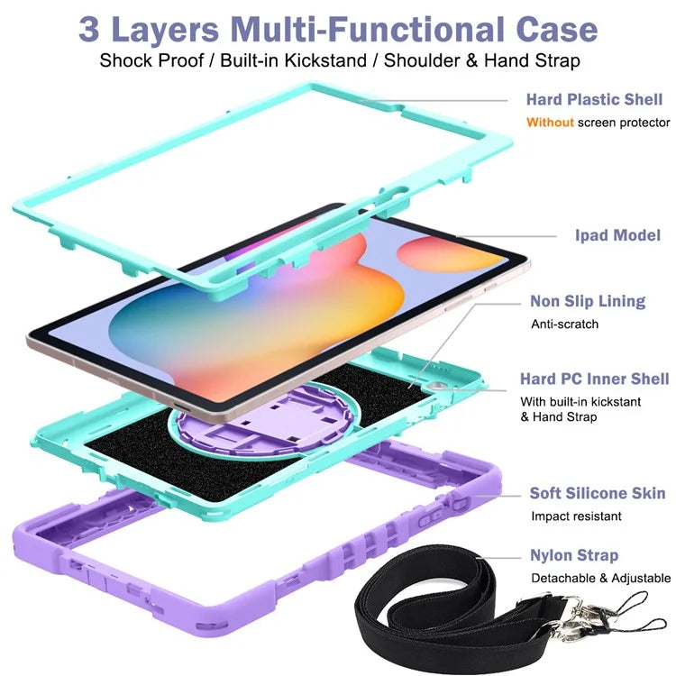 For Samsung Galaxy Tab S6 Lite (2024) / S6 Lite (2022) / S6 Lite (2020) Kickstand Tablet Case with Shoulder Strap
