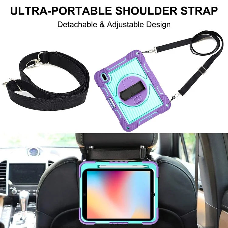 For iPad 10.2 (2021) / (2020) / (2019) Kickstand Case Tablet Cover with Shoulder Strap