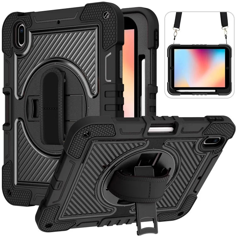 For iPad 10.2 (2021) / (2020) / (2019) Kickstand Case Tablet Cover with Shoulder Strap