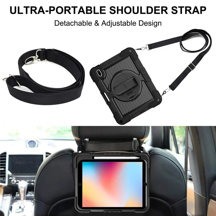 For iPad 10.2 (2021) / (2020) / (2019) Kickstand Case Tablet Cover with Shoulder Strap