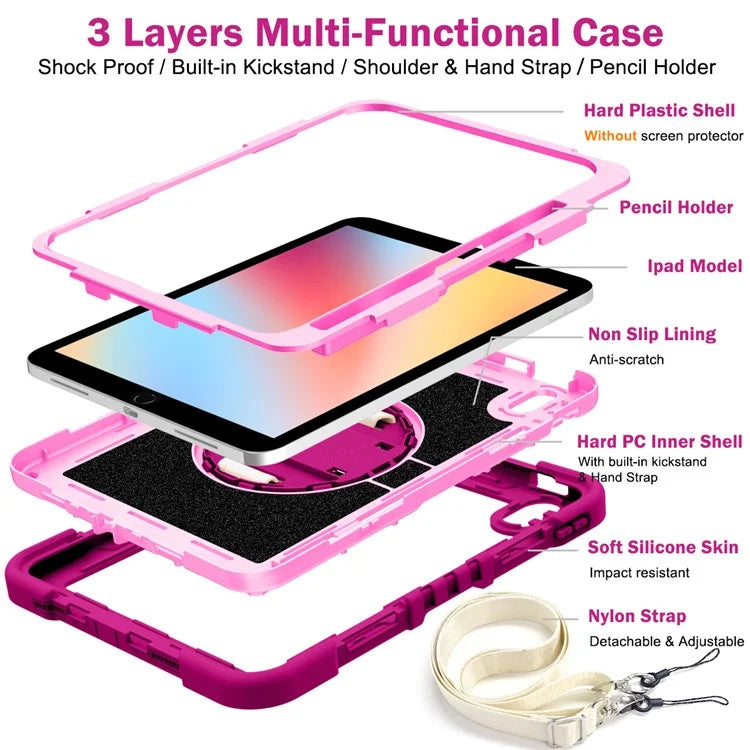 For iPad 10.2 (2021) / (2020) / (2019) Kickstand Case Tablet Cover with Shoulder Strap