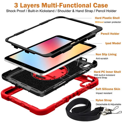 For iPad 10.2 (2021) / (2020) / (2019) Kickstand Case Tablet Cover with Shoulder Strap