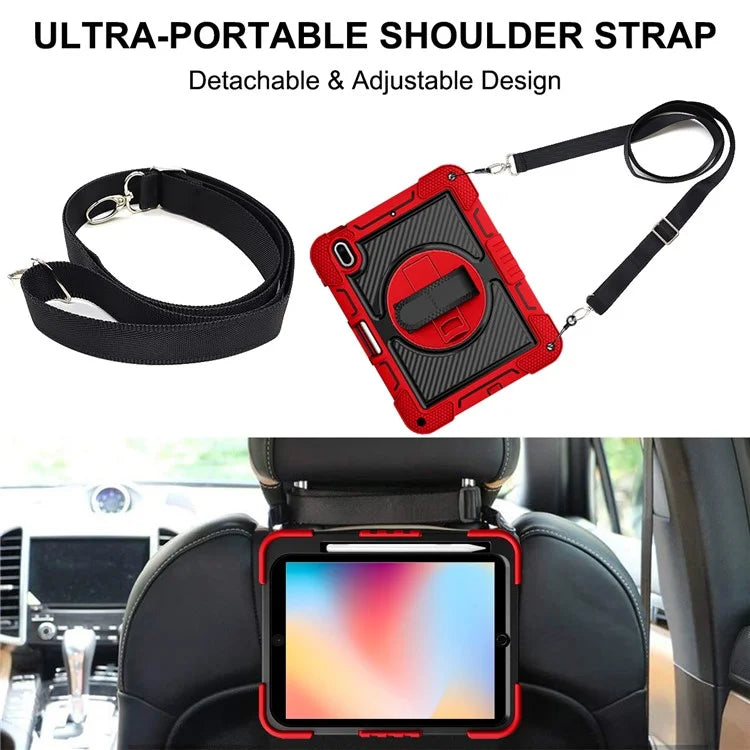 For iPad 10.2 (2021) / (2020) / (2019) Kickstand Case Tablet Cover with Shoulder Strap