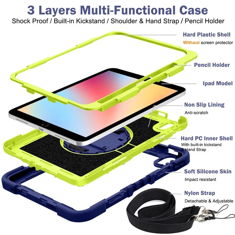 For iPad 10.2 (2021) / (2020) / (2019) Kickstand Case Tablet Cover with Shoulder Strap