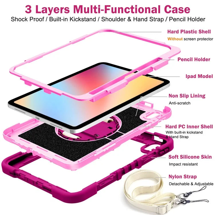 For iPad 10.9 (2022) Case Kickstand Anti-drop Tablet Cover with Shoulder Strap