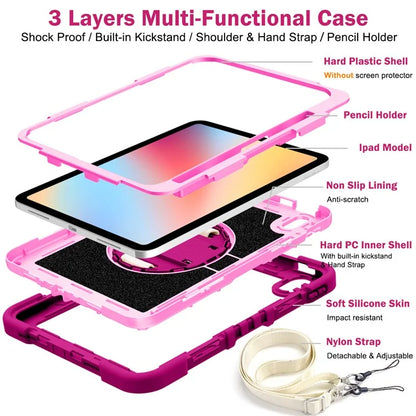 For iPad 10.9 (2022) Case Kickstand Anti-drop Tablet Cover with Shoulder Strap