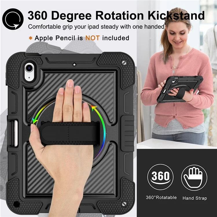 For iPad 10.9 (2022) Case Kickstand Anti-drop Tablet Cover with Shoulder Strap