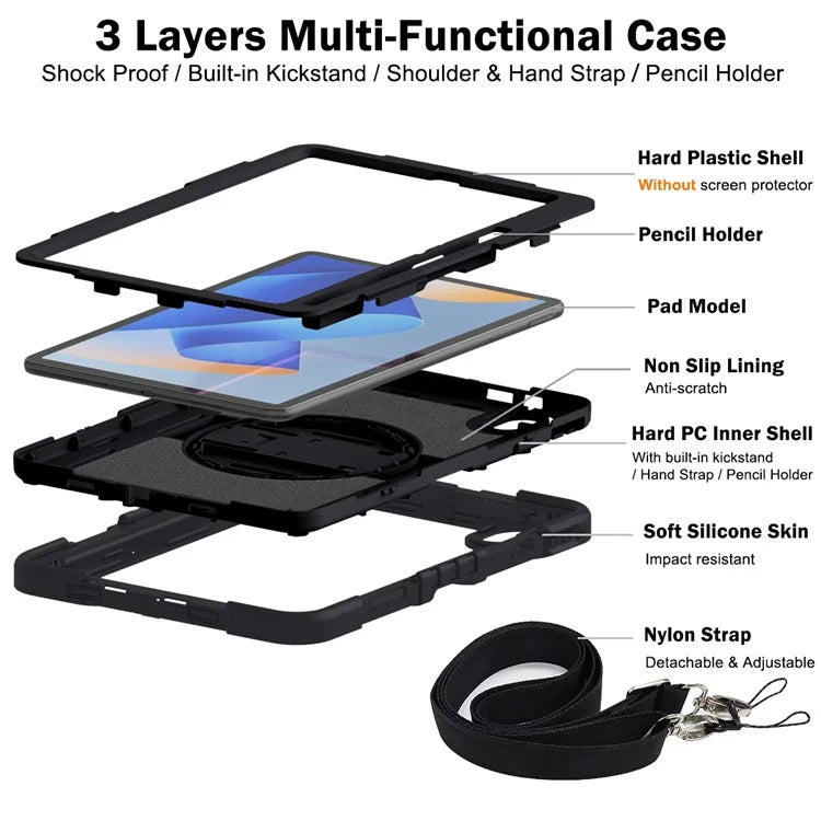 For Huawei MatePad 11 (2023) Tablet Case Shockproof Cover with Kickstand Shoulder Strap