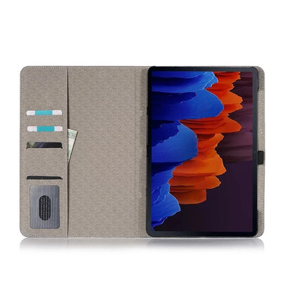 For Samsung Galaxy Tab S9+ Stand Folio Case PU Leather Cross Texture Tablet Cover with Card Slots