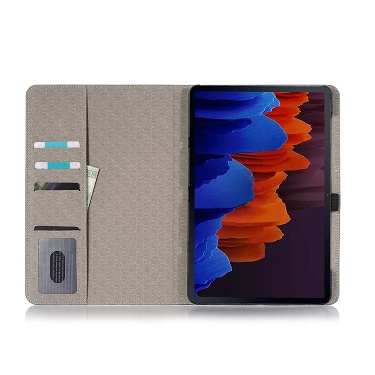 For Samsung Galaxy Tab S9+ Stand Folio Case PU Leather Cross Texture Tablet Cover with Card Slots